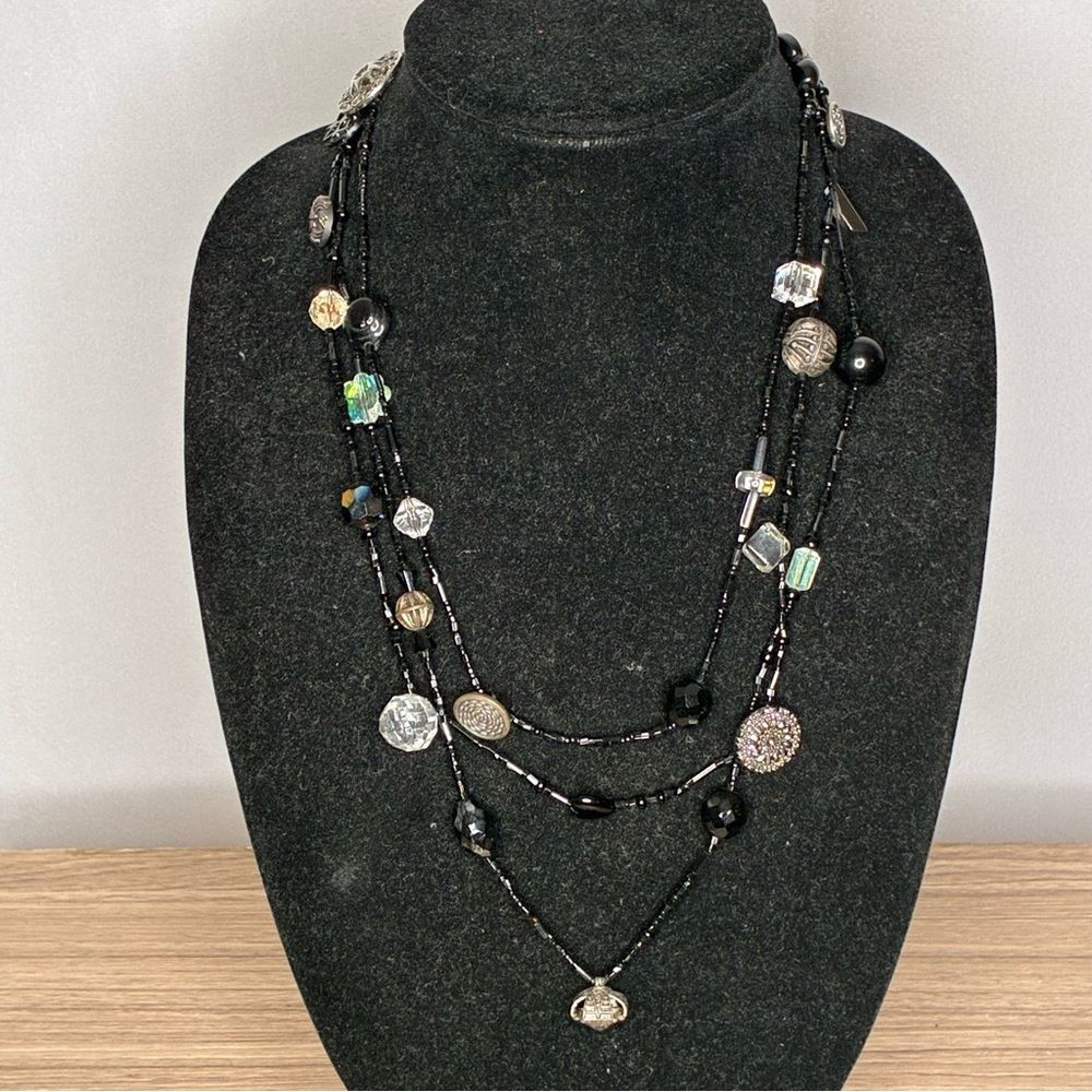 Vintage 90’s Black Beaded Embellished Statement Necklace
